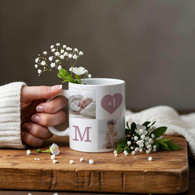 Caneca De Café Número 1 Foto de Colagem de Mamães da Mãe (Number 1 Mom Mommy Photo Collage Gold Frame Coffee Mug)