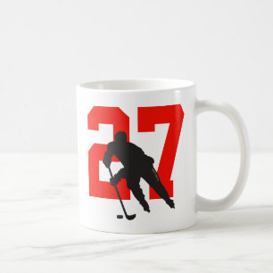 Caneca De Café Número de jogador de hóquei personalizado vermel