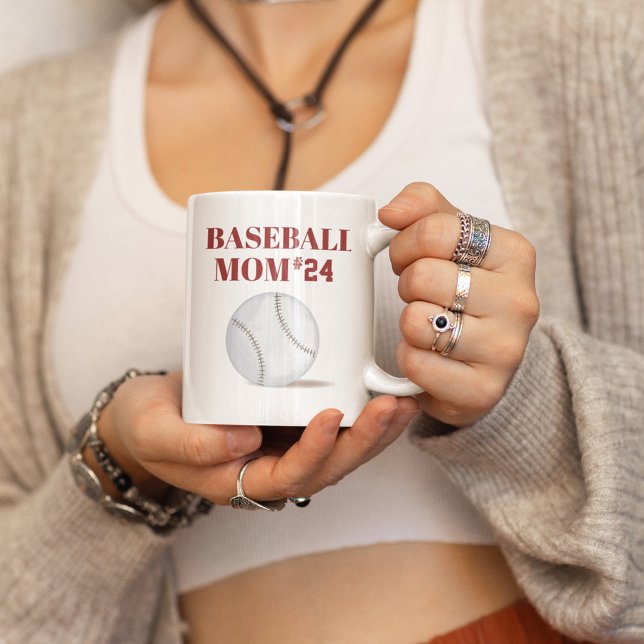 Caneca De Café Número Personalizado do Jogador de Baseball da Mãe (Baseball Mom with player number custom mug)