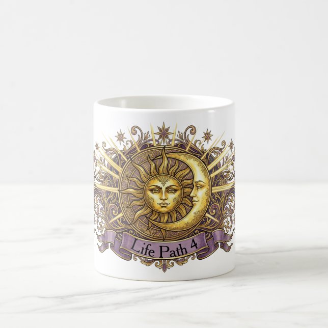 Caneca De Café Numerologia do Caminho da Vida do Sol & Lua Celest (Centro)