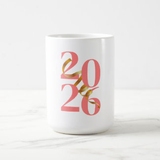 Caneca De Café Números 2026 en Coral con Lazo Dorado Flotante