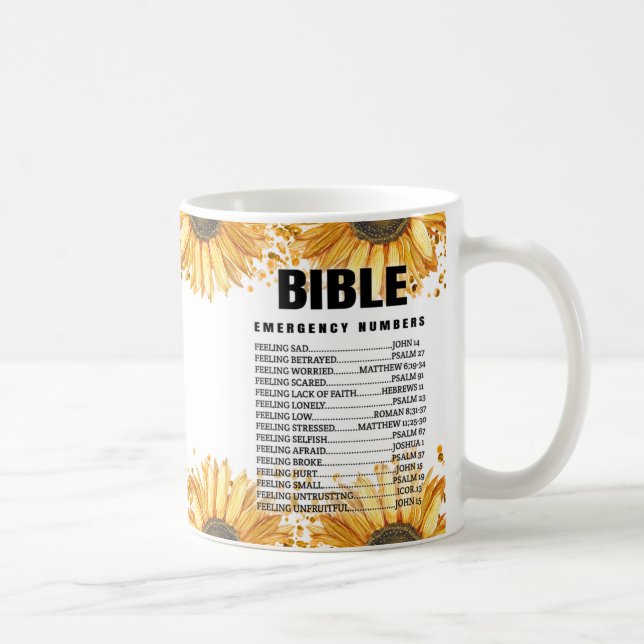 Caneca De Café Números de emergência da bíblia Floral de girassol (Direita)