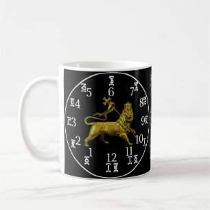 Caneca De Café Números de íon etíope Lion Clock Mug- Amharic-Engl