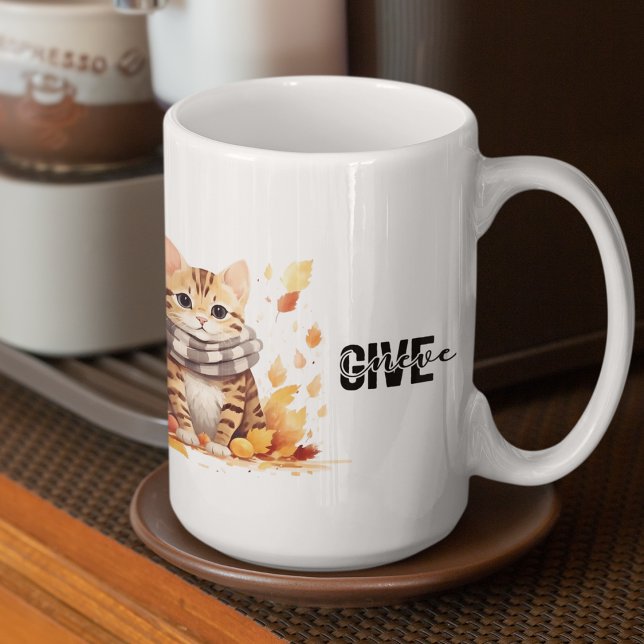 Caneca De Café Nunca desista do Gato Bengala Cute em Queda (Never give up with Cute Bengal Cat in Fall Coffee Mug)