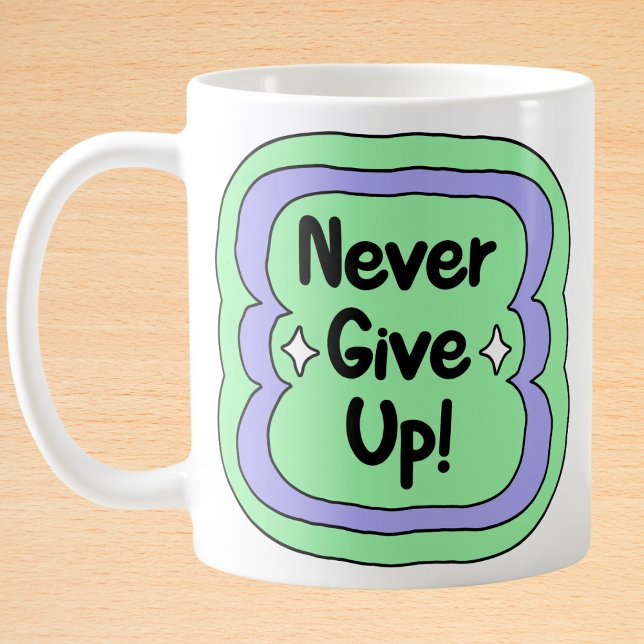 Caneca De Café Nunca Desistir Da Motivação Verde Da Mint (Criador carregado)