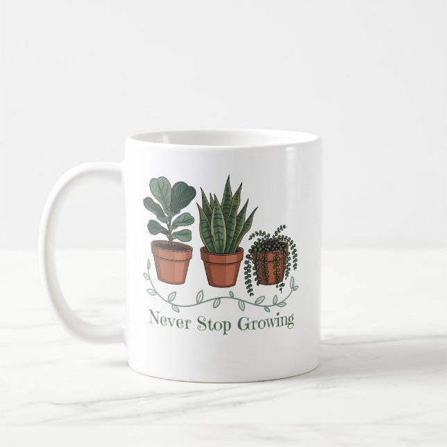 Caneca De Café Nunca Pare de Crescer Citação Positiva de Plantas  (Esquerda)