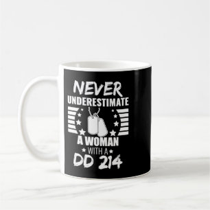 Caneca De Café Nunca subestime uma mulher DD 214 Veteran's