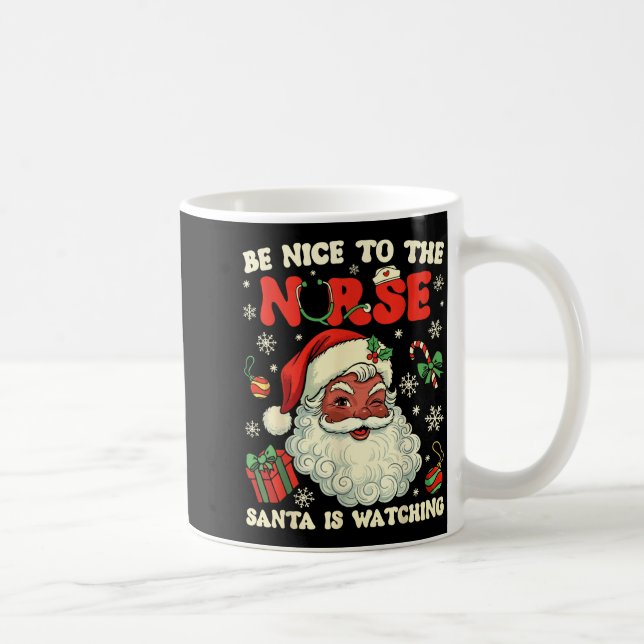 Caneca De Café Nurse Christmas African American Santa Is Watching (Direita)