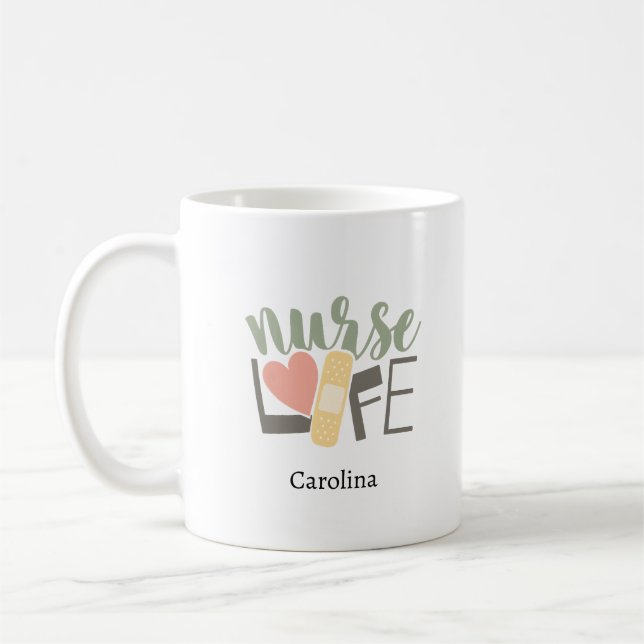 Caneca De Café Nurse Life Bandage Heart Nursing School Name Coffe (Esquerda)