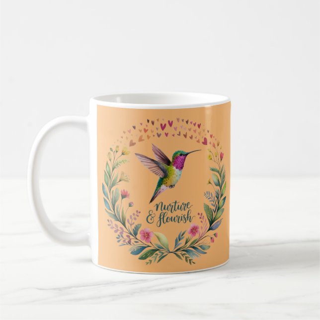 Caneca De Café Nurture and Flourish Hummingbird Floral Design  (Esquerda)