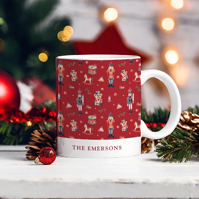 Caneca De Café Nutcracker Holiday Mug (Monogrammed Red Nutcracker Holiday Coffee Mug)