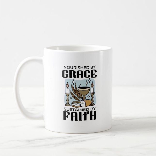 Caneca De Café Nutrido pela Graça, Sustentado pela Fé Design (Esquerda)