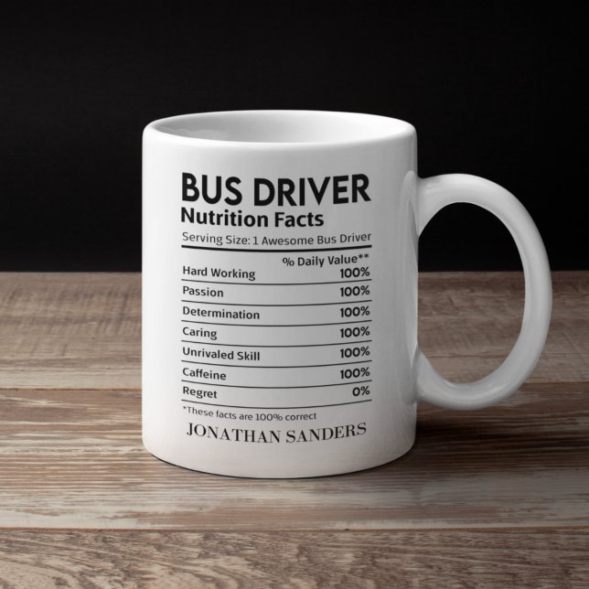 Caneca De Café Nutrition Facts Bus Driver,Fun Bus Driver Mug (Criador carregado)