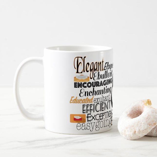 Caneca De Café Nuvem Adjetiva do Word começando com a letra E (Com Donut)