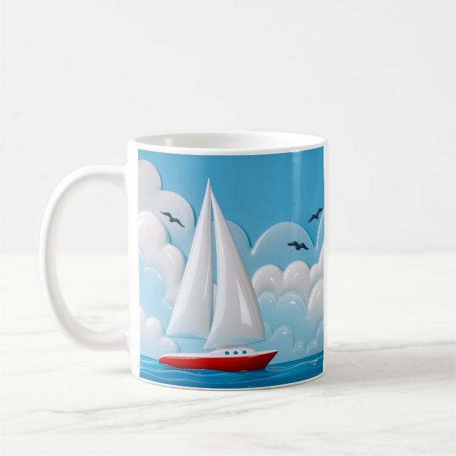 Caneca De Café Nuvem de Barco à Vela Vermelho (Esquerda)