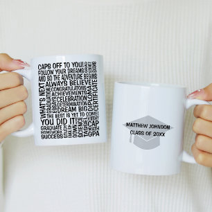 Caneca De Café Nuvem de Palavras de Graduação com o Mortorboard