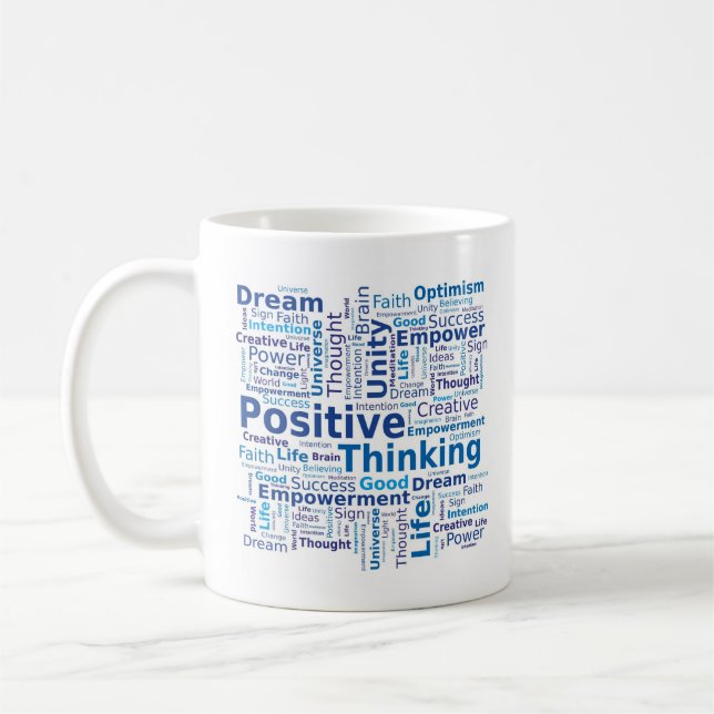 Caneca De Café Nuvem de Palavras Pensantes Positivas - Azul (Esquerda)