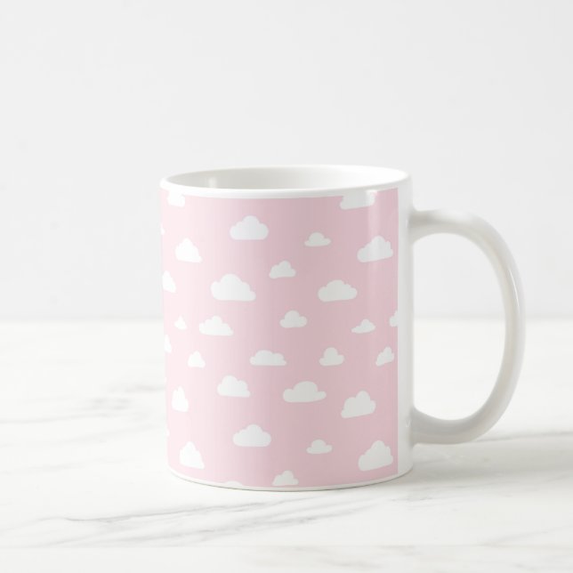 Caneca De Café Nuvens brancas de desenho em segundo plano rosa (Direita)