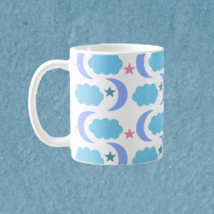 Caneca De Café Nuvens e Estrelas da Lua Azul Roxo