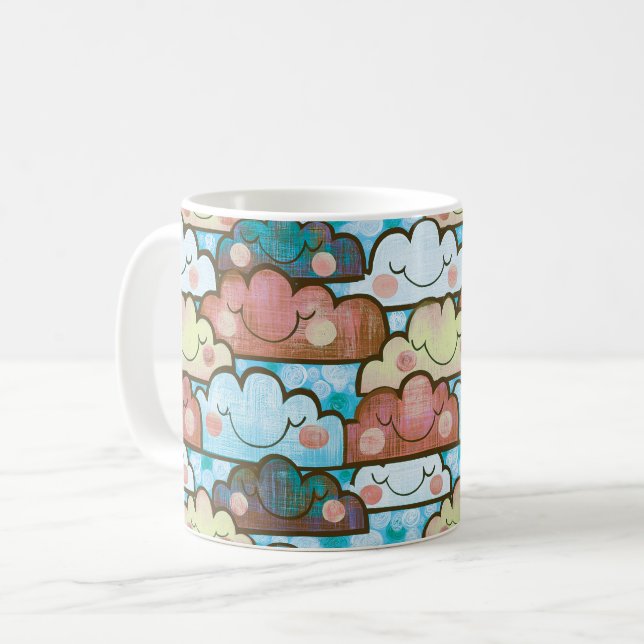 Caneca De Café Nuvens Sorridentes Coloridas (Frente Esquerda)