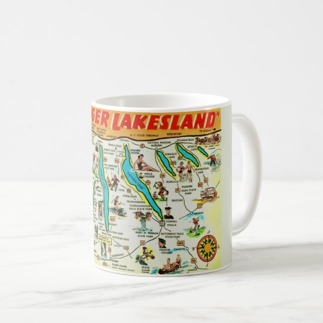 Caneca De Café NY Finger Lagos Map Mug (Frente Esquerda)