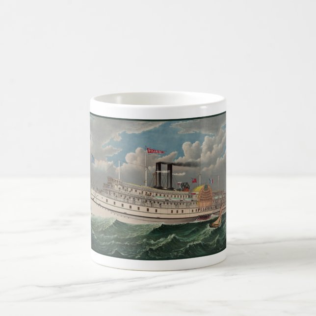 Caneca De Café NY Voyage Grand PaddleWheel Steamboat O Peregrino (Centro)