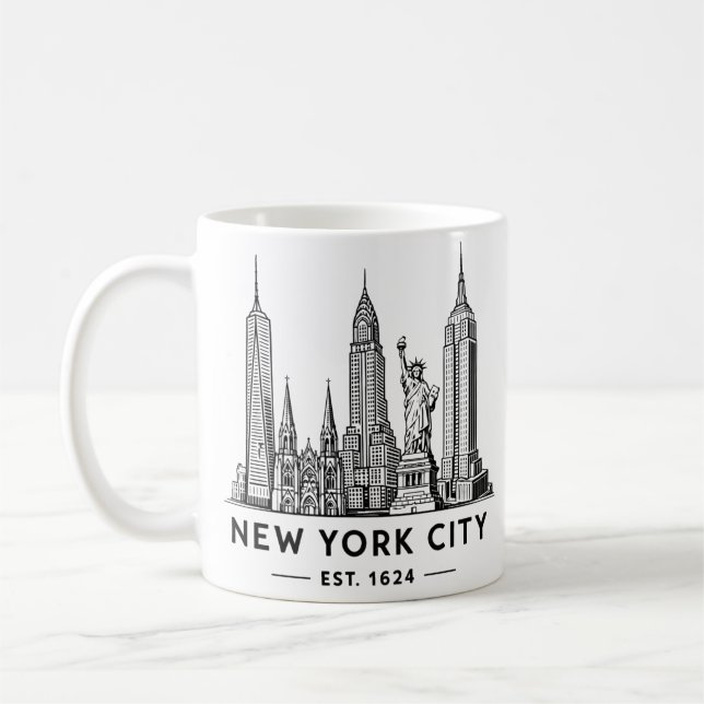 Caneca De Café NYC Skyline Illustration with Statue of Liberty (Esquerda)
