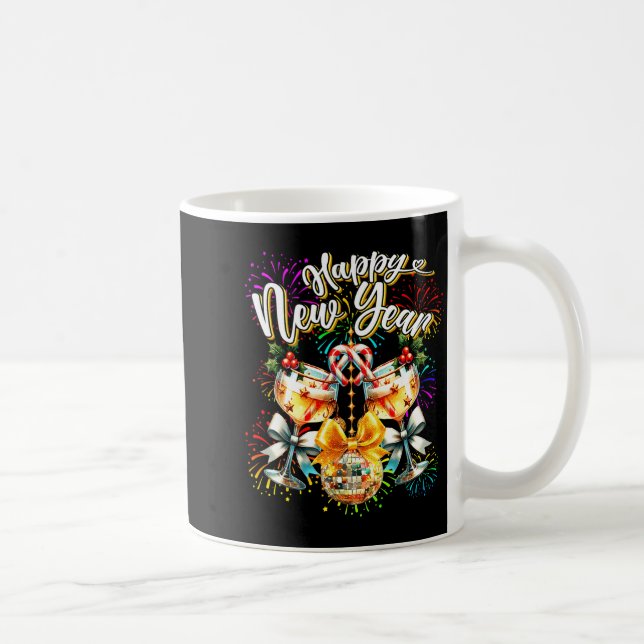 Caneca De Café Nye Champagne Disco Coquette Bow New Year Firework (Direita)