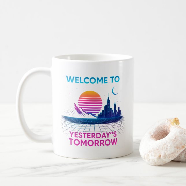 Caneca De Café O Amanhã de Ontem - Design Retro Synthwave (Com Donut)