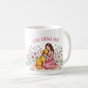 Caneca De Café O Amor Cresce Aqui Arte Floral do Retriever Dourad