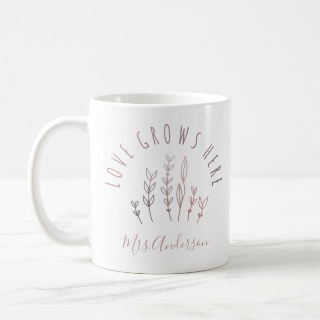 Caneca De Café O Amor Cresce Aqui Jardim com Nome (Esquerda)