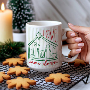 Caneca De Café O Amor Desceu Cena de Presépio Desenhada à Mão Fot