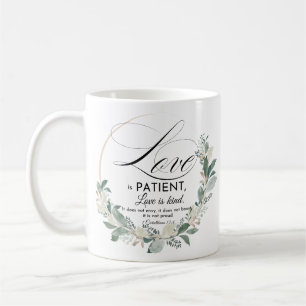 Caneca De Café O amor é paciente - 1 Cor 13:4 Folha Floral Wreath