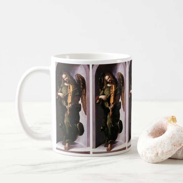Caneca De Café O Anjo de Leonardo da Vinci em Verde com uma Viell (Com Donut)