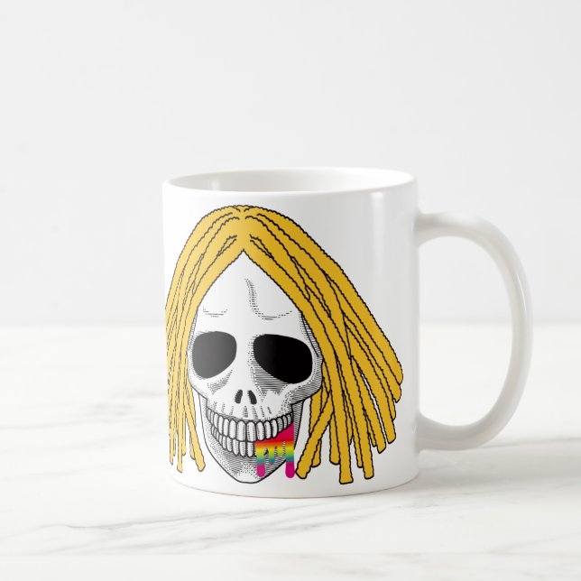Caneca De Café O arco-íris louro B de Dreadlocks do crânio (Direita)