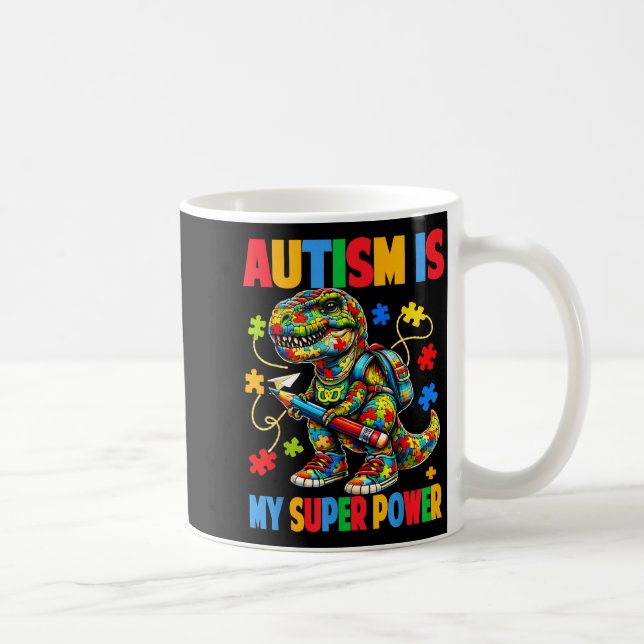 Caneca De Café O autismo é um superpoder dino t rex puzzle autism (Direita)