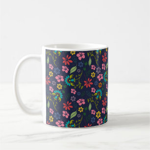 Caneca De Café O Bohemian feminino floresce azuis marinhos e rosa