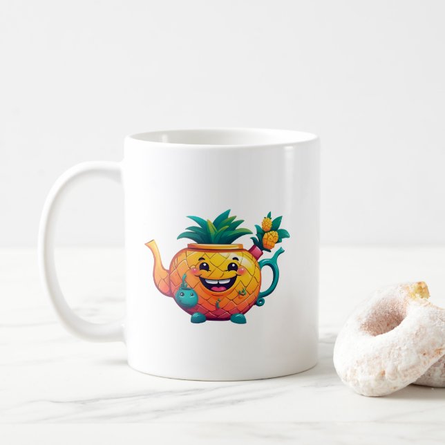 Caneca De Café O bule de abacaxi feliz e própero (Com Donut)