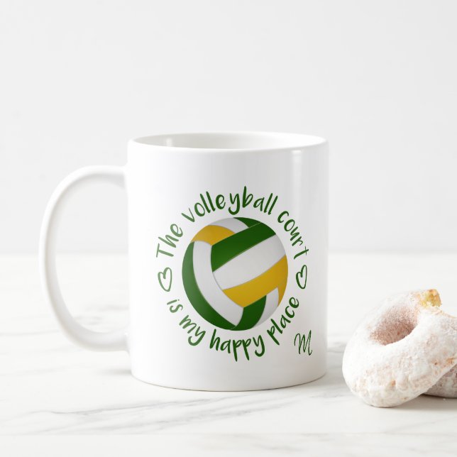 Caneca De Café o campo de vôlei de ouro verde é meu lugar feliz (Com Donut)