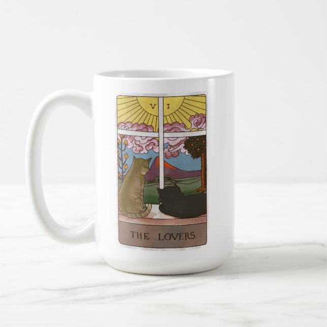 Caneca De Café O Cartão Tarot De Gato Dos Amantes (Esquerda)