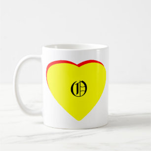 Caneca De Café "O" Casamento Vermelho Amarelo Coração Convite O M
