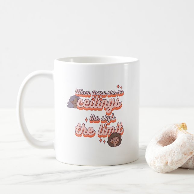 Caneca De Café O céu é o limite | Direitos da Mulher, Retrô Rosa (Com Donut)