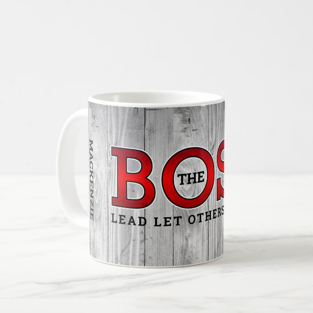 Caneca De Café O CHEFE Líder Outros Seguem em Madeira Rústica (Frente Esquerda)