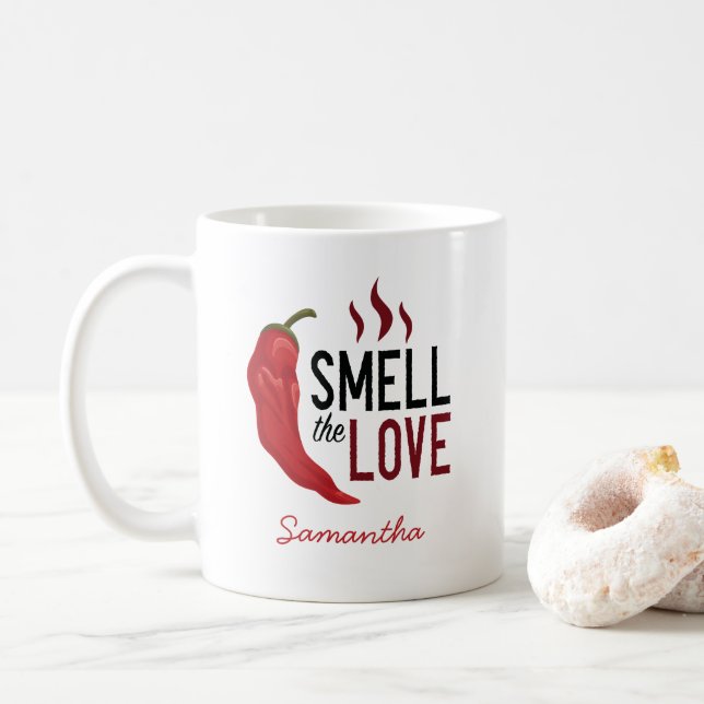Caneca De Café O Chile Vermelho Cheira o Amor (Com Donut)
