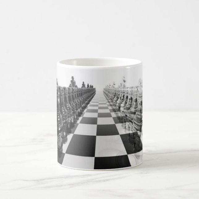 Caneca De Café o conselho de xadrez 3D preto e branco (Centro)