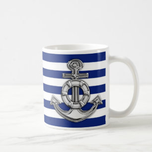 Caneca De Café O cromo gosta do Lifesaver em listras do marinho