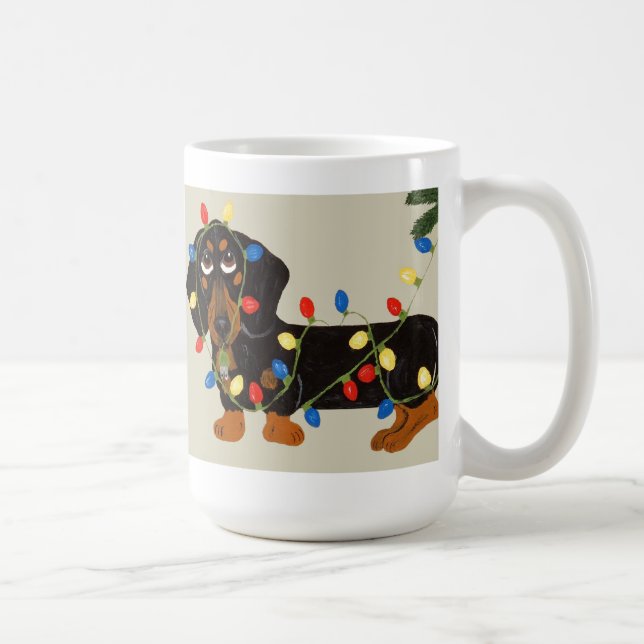 Caneca De Café O Dachshund Tangled no preto das luzes de (Direita)