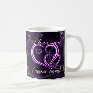 Caneca De Café O dia dos namorados personaliza os corações roxo