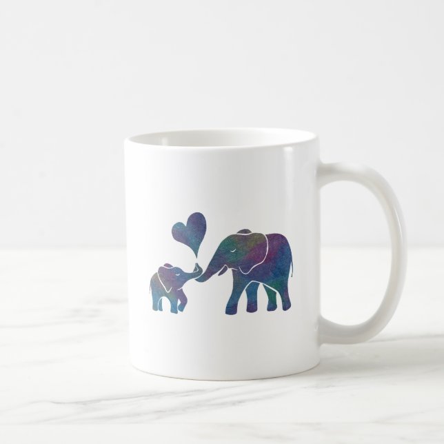 Caneca De Café O elefante abraça a mamã e o bebê do arco-íris com (Direita)
