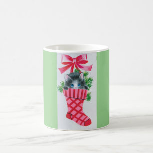 Caneca De Café O gatinho o mais doce do natal vintage em uma meia